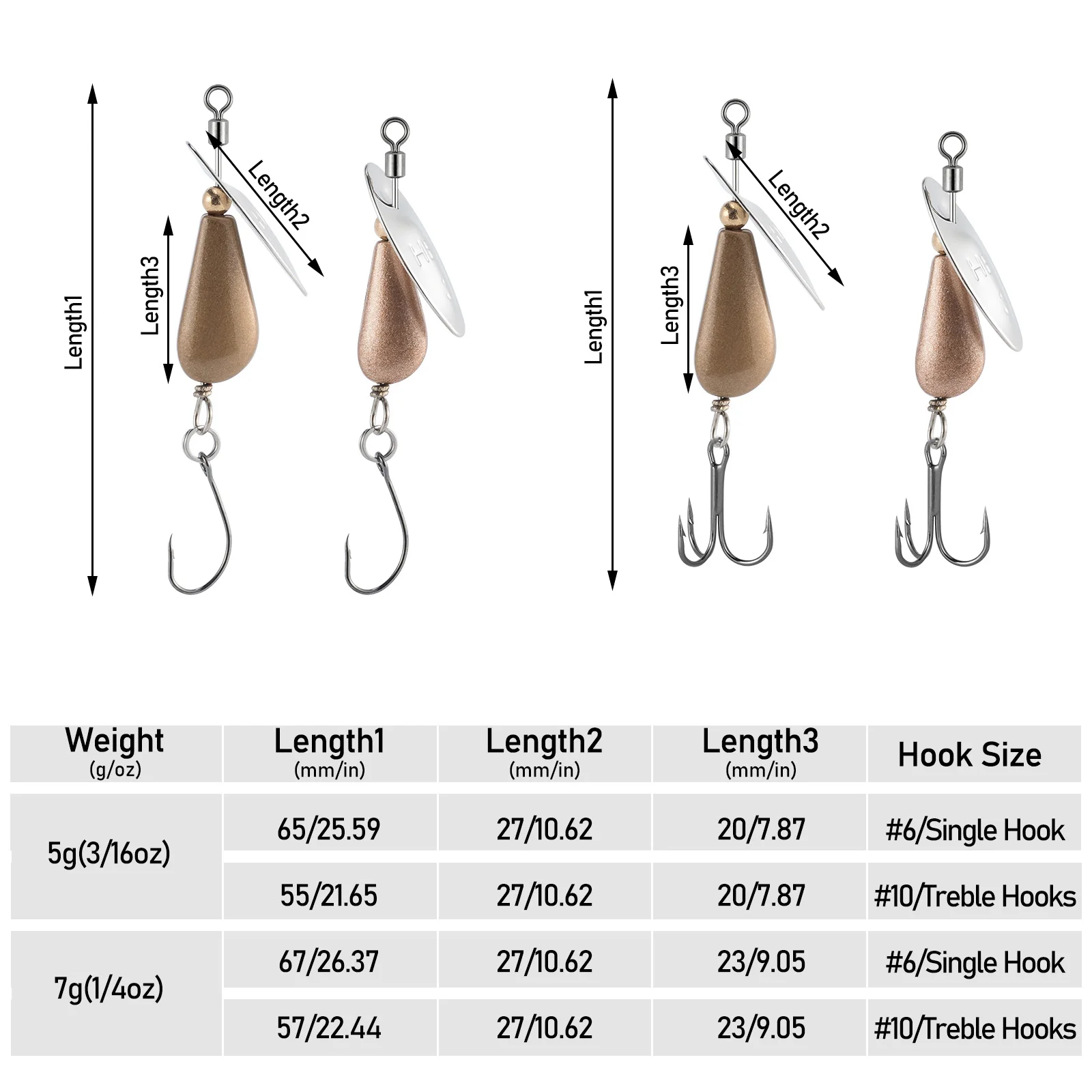Spinnerbait de metal con anzuelo individual para lubina y pez pan - imagen 2