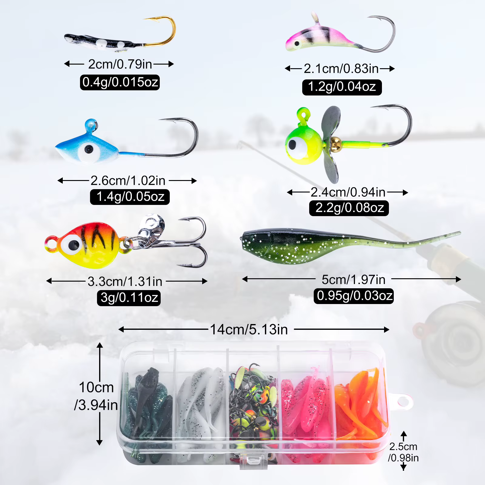 Kit de señuelos Goture pesca hielo – Crappie luminosos - imagen 3