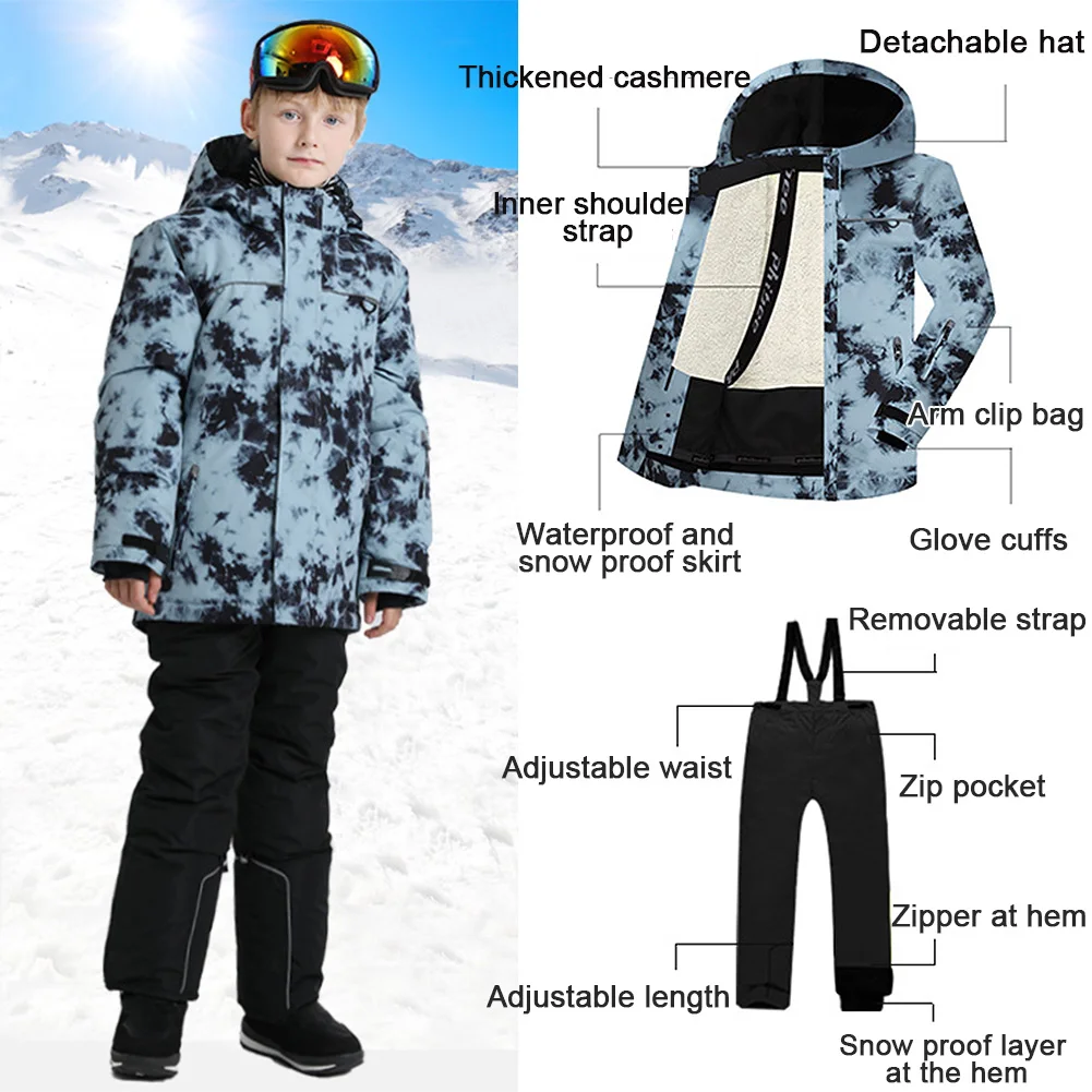 Chaqueta impermeable infantil de esquí cálida con capucha y cortaviento - imagen 2