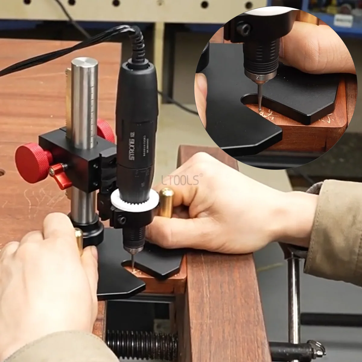 Soporte para taladro de grabado ajustable con base auxiliar y escala - imagen 3