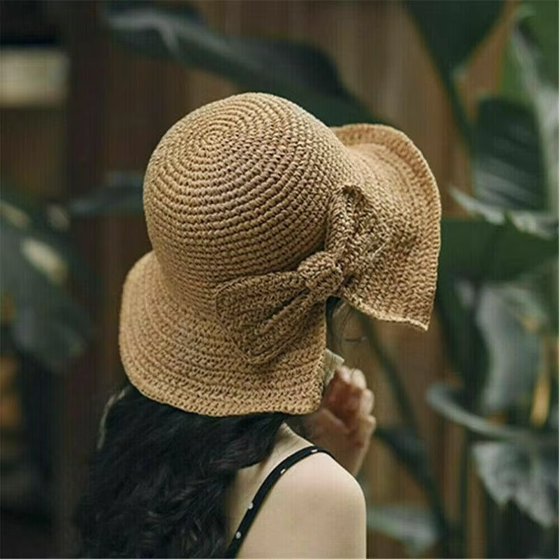 Sombrero de pesca para mujer ala ancha plegable con lazo ganchillo - imagen 5