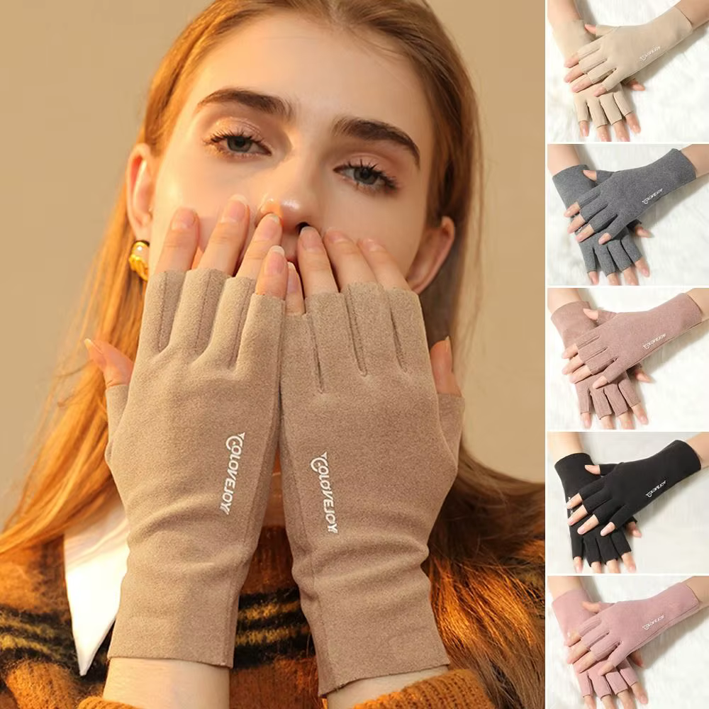 Guantes táctiles cálidos de medio dedo para otoño e invierno - imagen 2