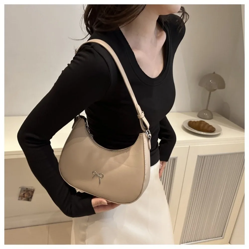 Bolso de hombro PU con lazo y gran capacidad, color sólido Y2K - imagen 2