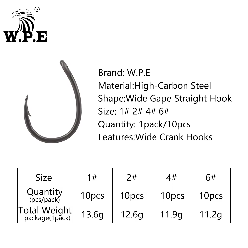 W.P.E Anzuelos de pesca con púas en acero al carbono para carpa - imagen 3