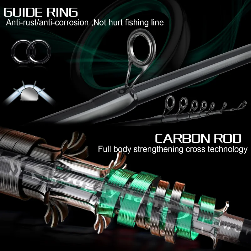 Sougayilang Combo: Cana telescopica de pesca fibra carbono 2,4-7,2 m - imagen 2