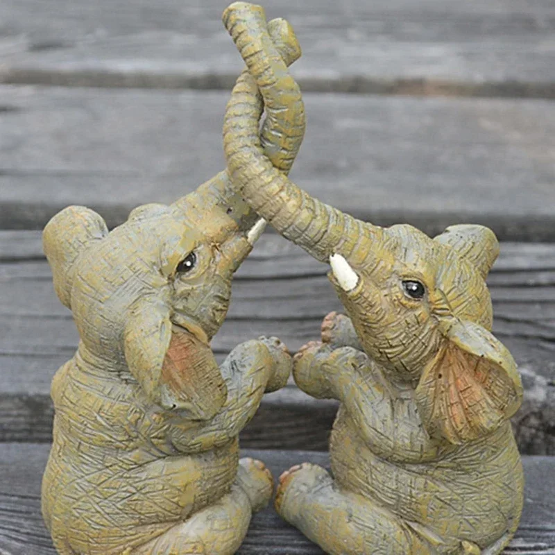 Pareja de elefantes decorativos – Figura artesanal para hogar - imagen 5
