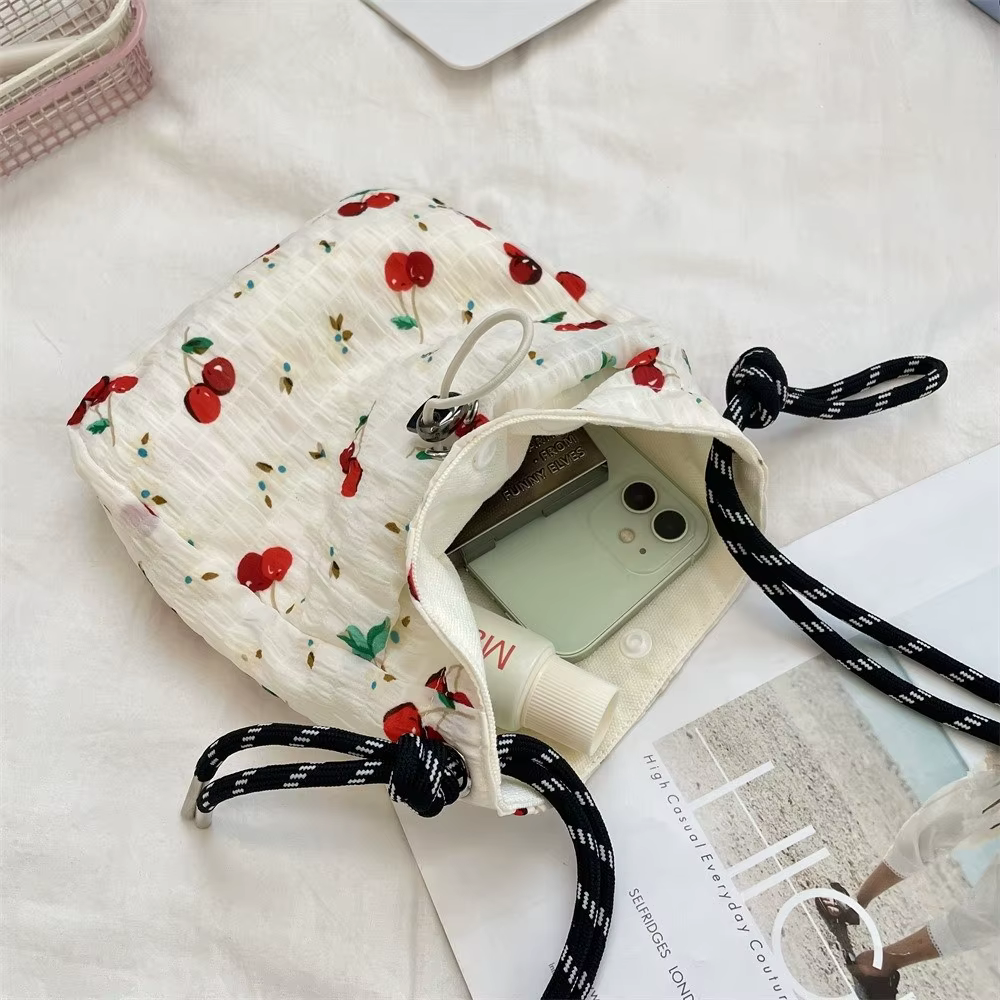 Bolso Bandolera de Lona con Estampado Floral y Cordón para Mujer - imagen 2