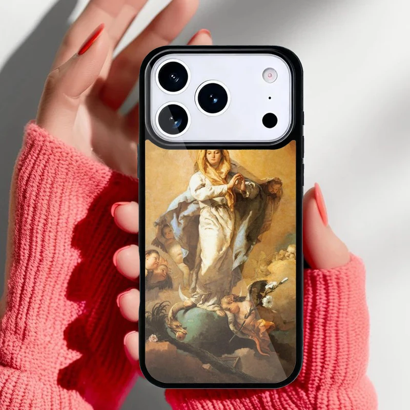 Funda iPhone con diseño religioso de María y Jesús