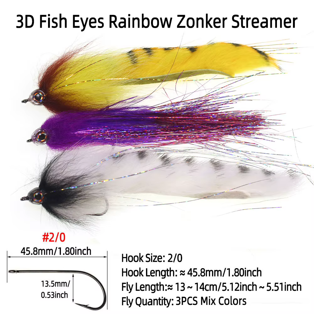 Bimoo 2/0 Streamer Rainbow Zonker para Pike Muskie Bass - imagen 4