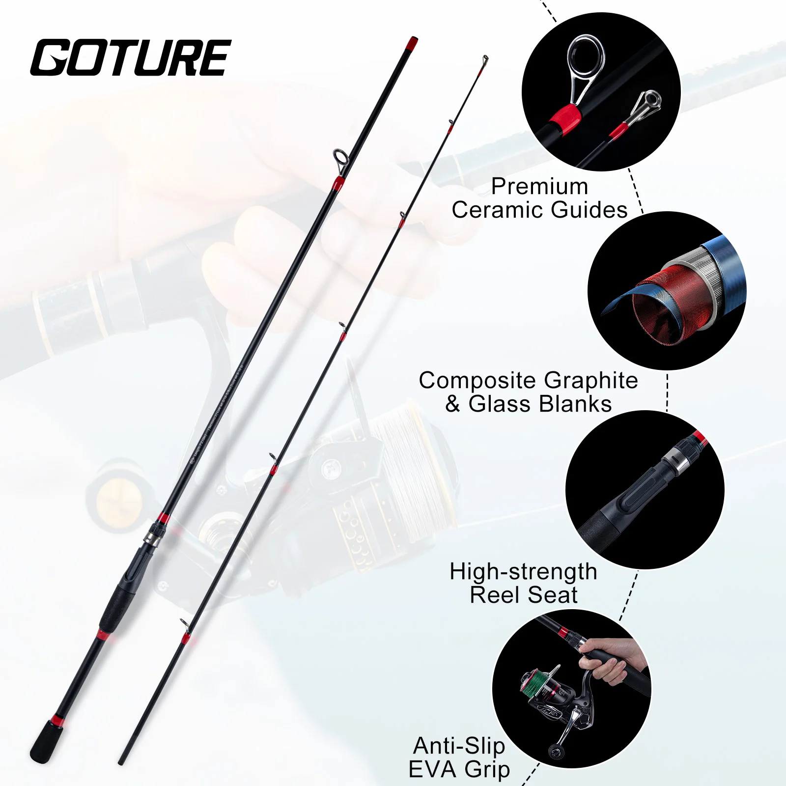 Caña de spinning GOTURE M de carbono y fibra para casting