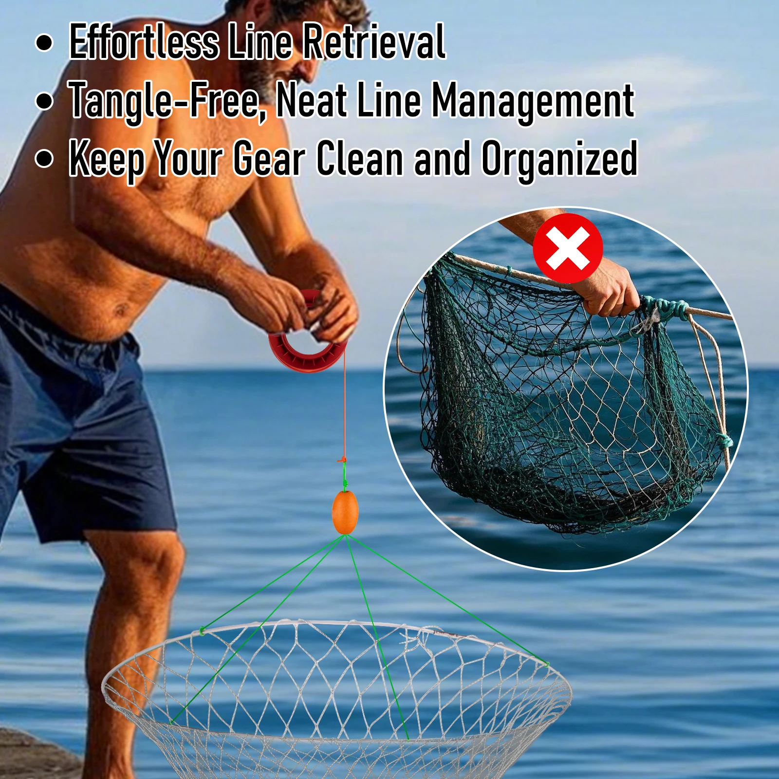 Red plegable Pier con carrete de mano para captura en agua salada y dulce - imagen 4