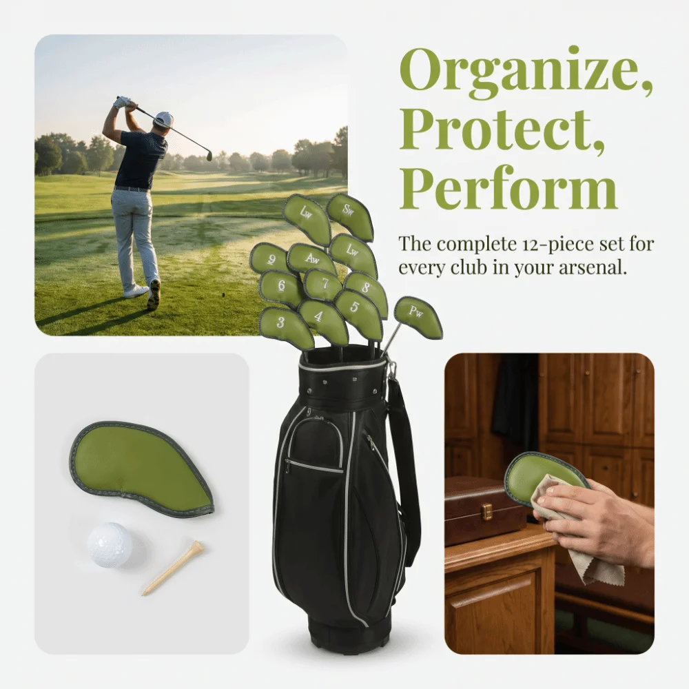 Fundas de PU para hierros de golf con números verdes y forro suave - imagen 5