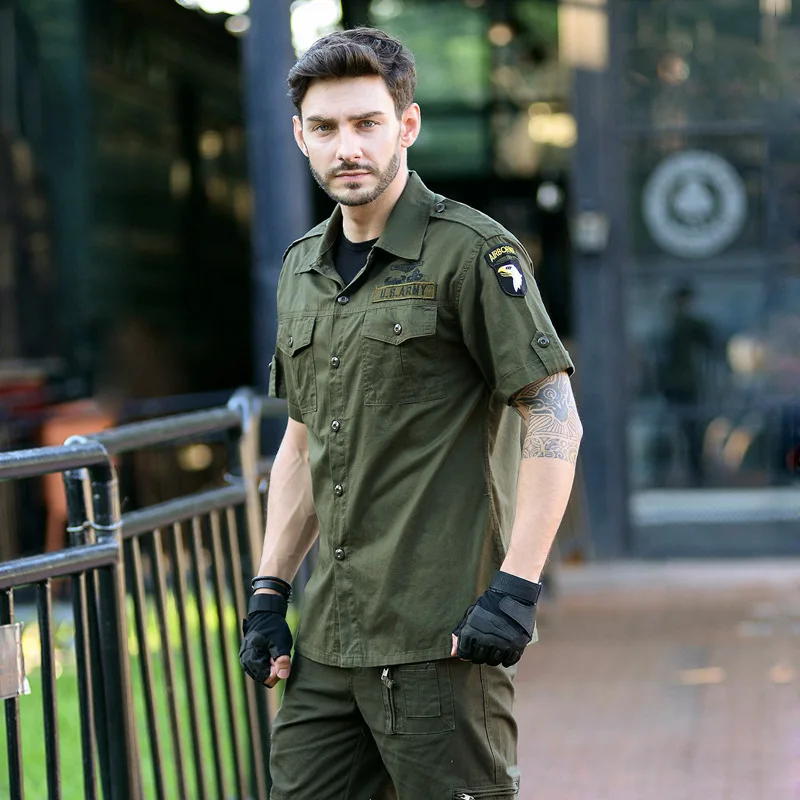 Camisa de verano manga corta algodón hombre con múltiples bolsillos - imagen 5