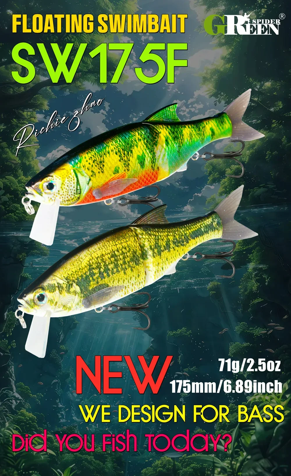 Cebos flotantes deslizantes GREENSPIDER de 175mm con diseño articulado