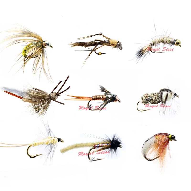 Mayfly y ninfas en tonos naturales