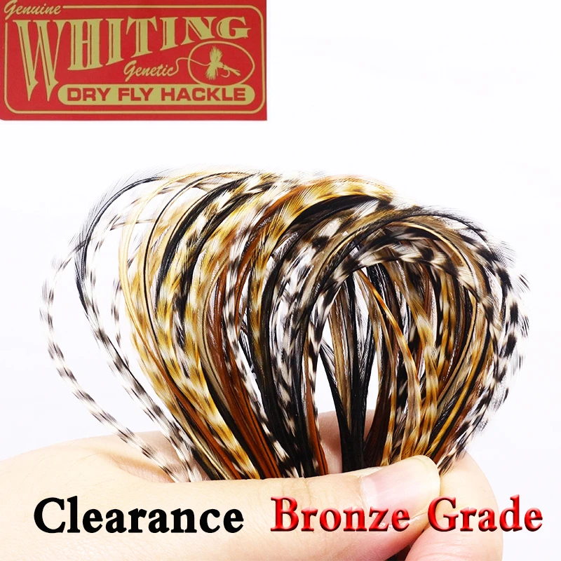 Pluma de gallo grado bronce en tono grizzly blanco y negro