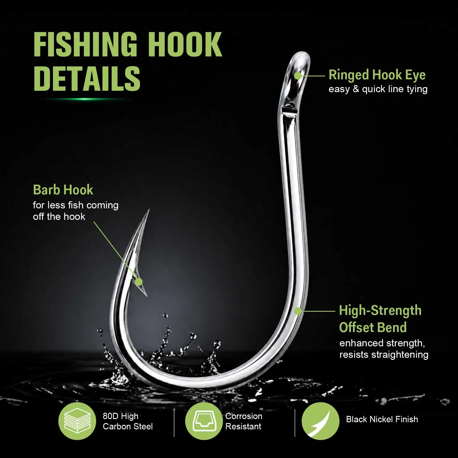 Goture Anzuelos Jig Offset con Barba, acero carbono para vinilo - imagen 2