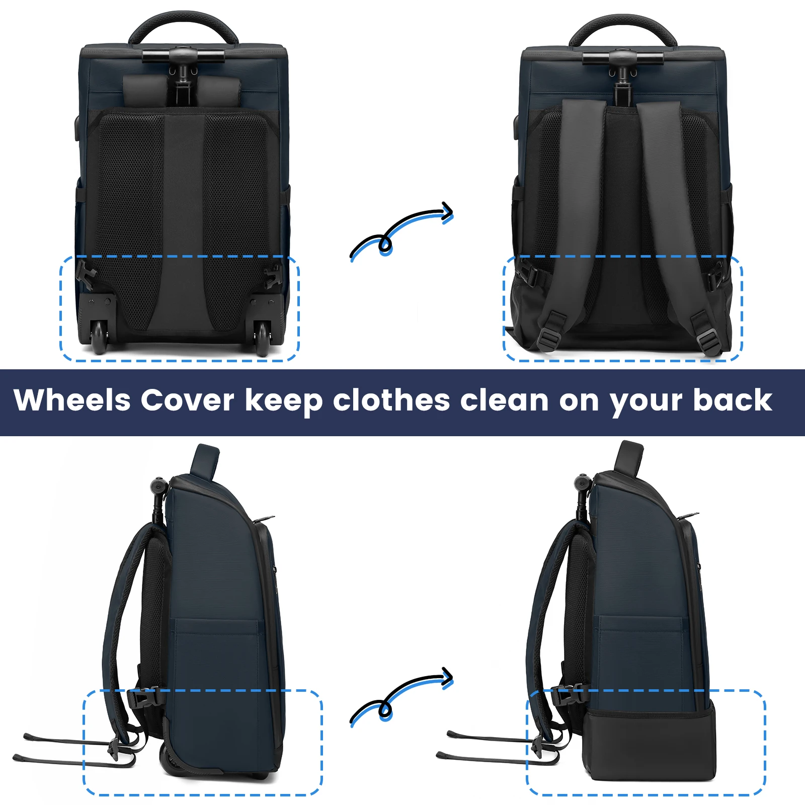 Vista de la mochila y sus opciones de transporte