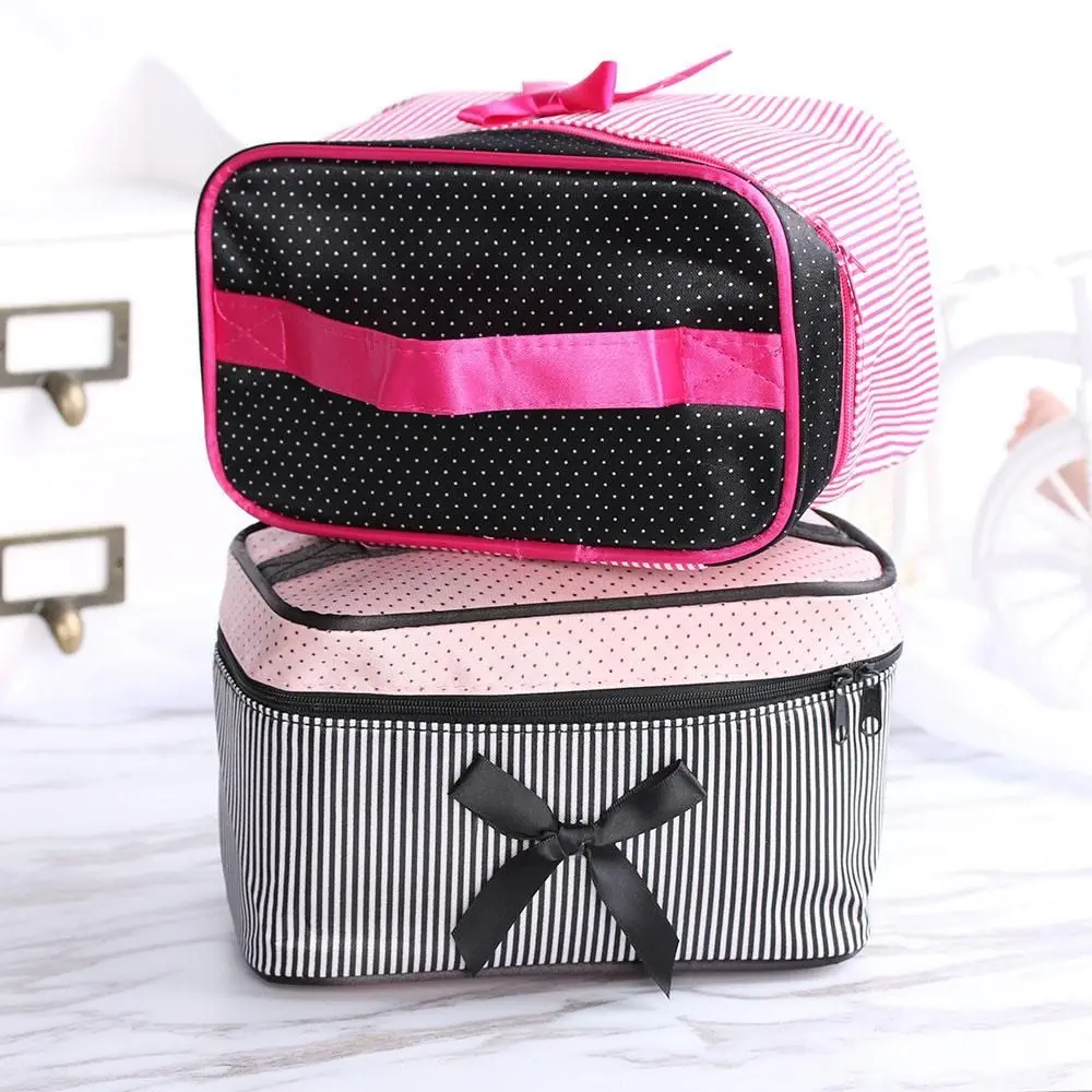 Bolsa de cosméticos portátil con lazo y rayas para viaje - imagen 5
