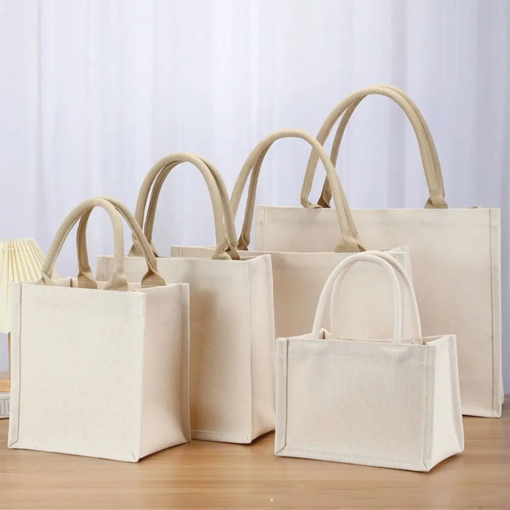 Bolsa de lona plegable reutilizable beige para uso diario - imagen 5