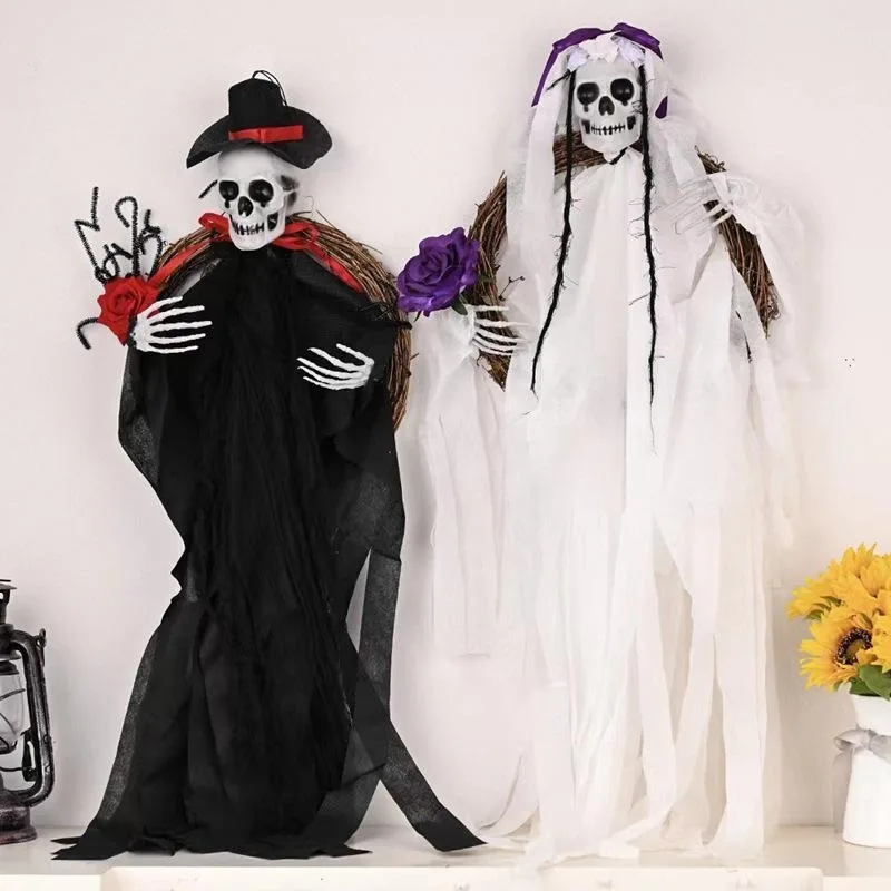 Guirnalda de ratán Halloween con colgante de esqueleto y fantasma - imagen 3