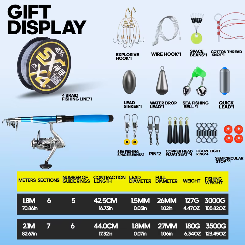 Caña Telescópica Surfcasting TAIYU – Combo Portátil con Carrete - imagen 3