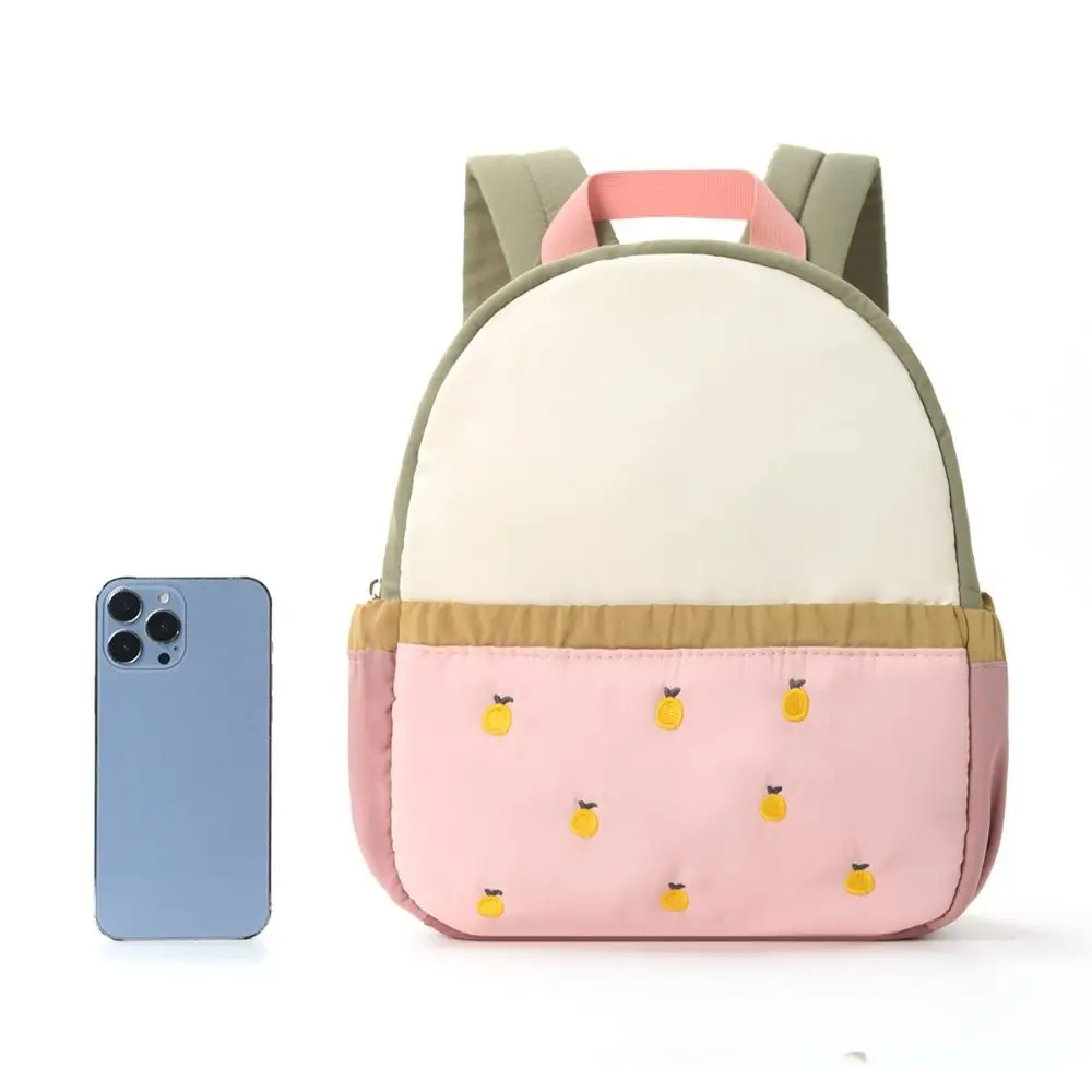 Mochila escolar de poliéster lavable con bordado multicolor