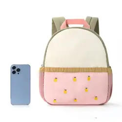 Mochila escolar de poliéster lavable con bordado multicolor