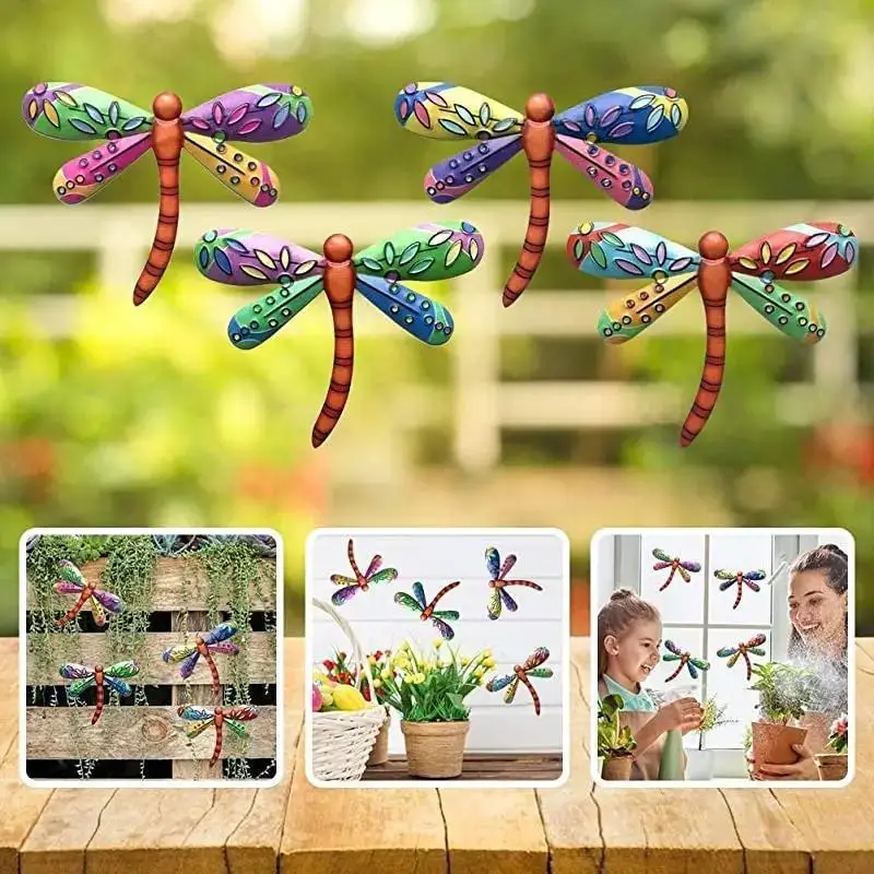 Arte de pared libélula metálica realista para jardín y sala miniatura - imagen 3