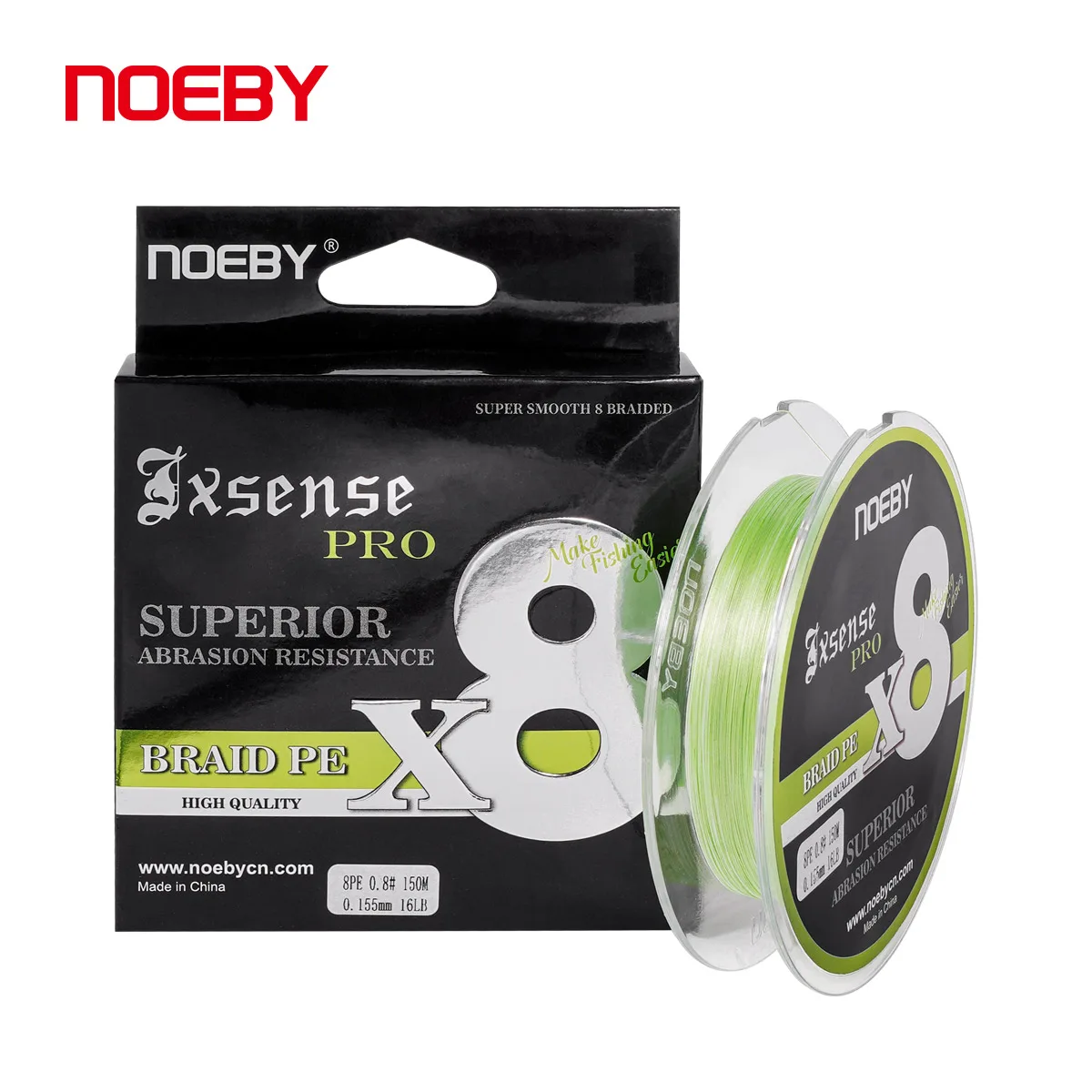 Línea Trenzada NOEBY X8 PE – Resistente a la abrasión verde flúor - imagen 2