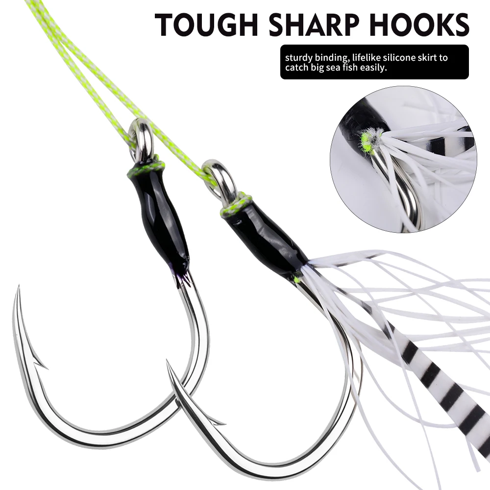 PROBEROS Anzuelos dobles para slow jigging con falda de silicona