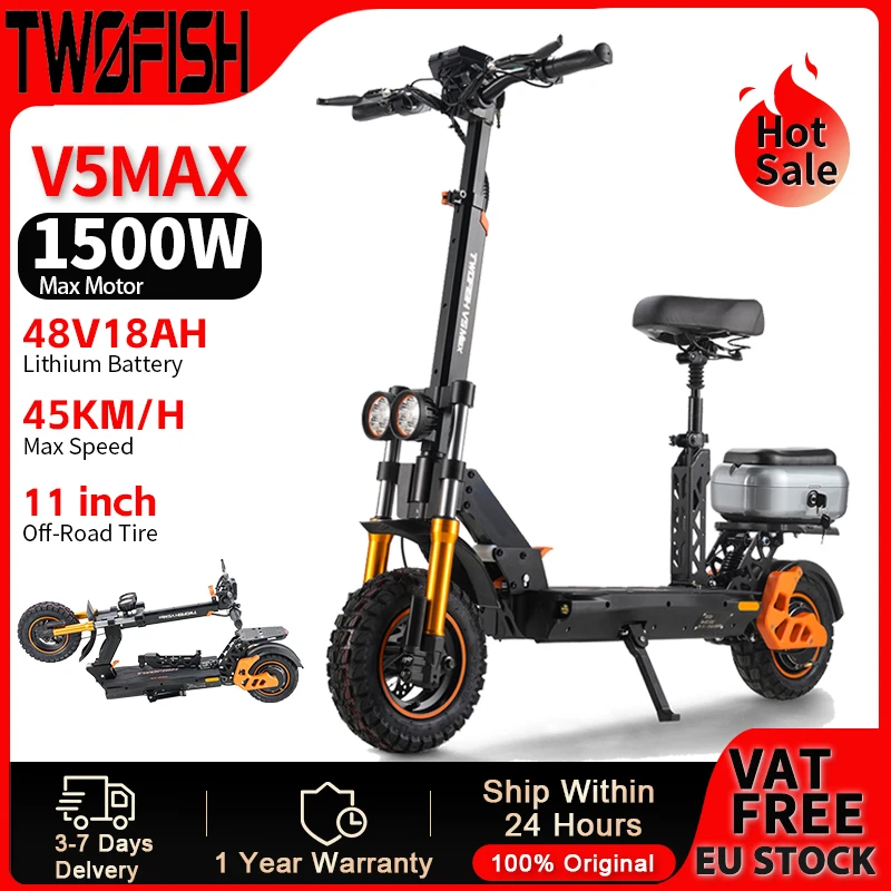 TWOFISH V5 MAX 1500W – Patinete Eléctrico 48V 45 km/h todoterreno