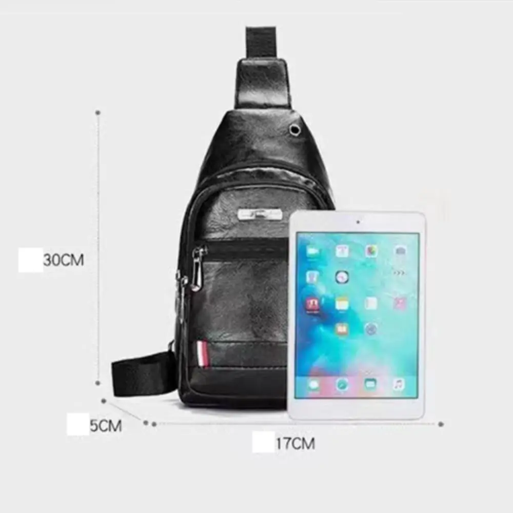Bandolera de piel PU hombre con puerto para auriculares negro - imagen 5
