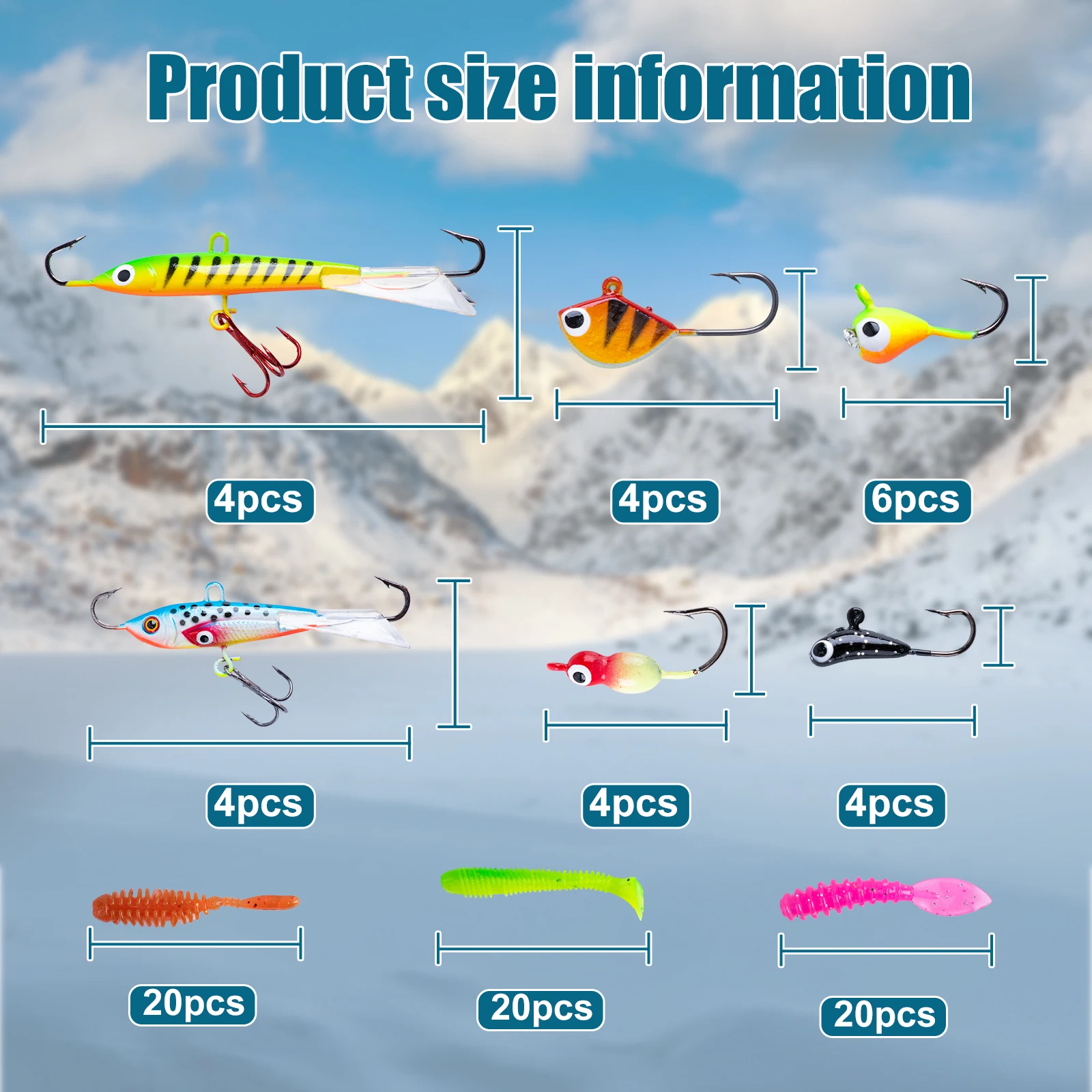 Goture Kit de Señuelos para Pesca en Hielo con Jigs y Vinilos - imagen 3