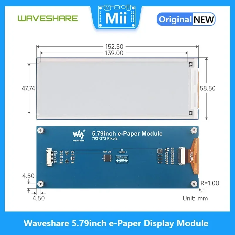 Waveshare Pantalla e-ink SPI 5,79" 792x272 para Raspberry Pi/Jetson - imagen 2