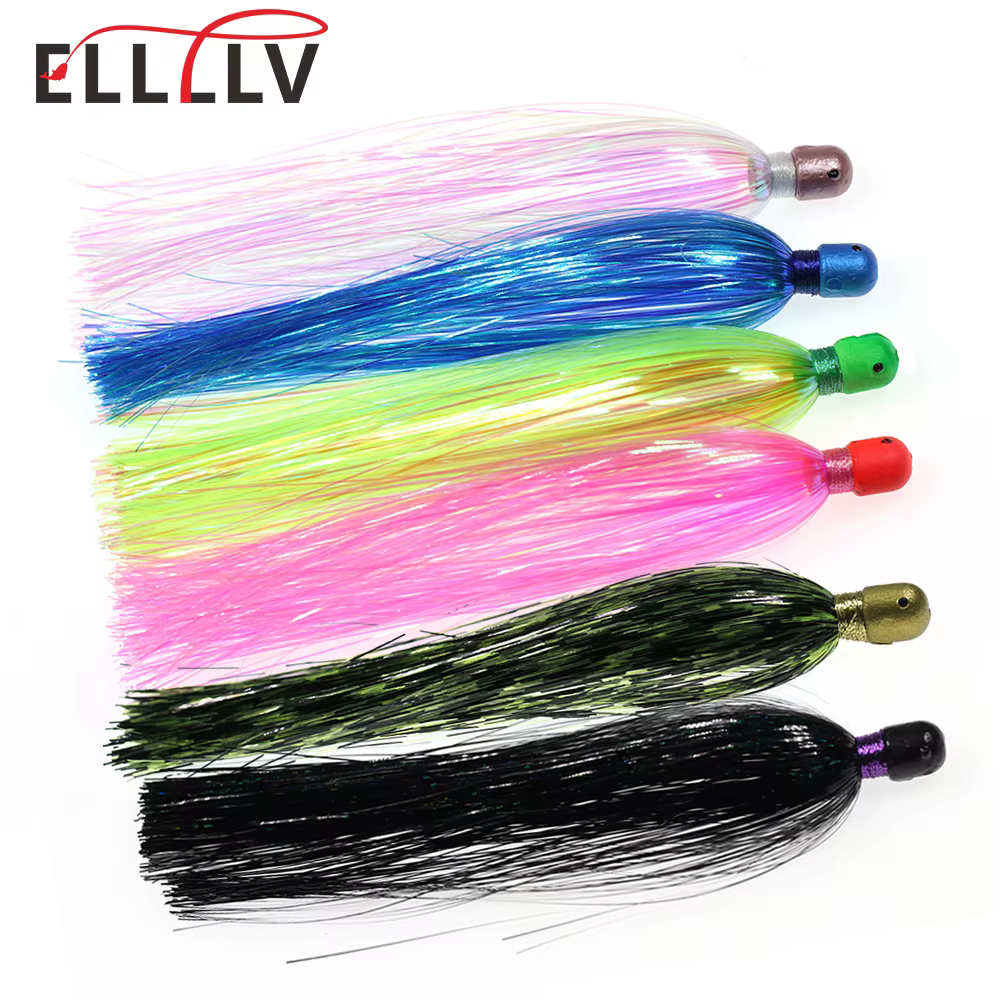 Elllv Jig Head Heavy Duty – Cola Mylar reflectante para trolling en agua salada - imagen 4