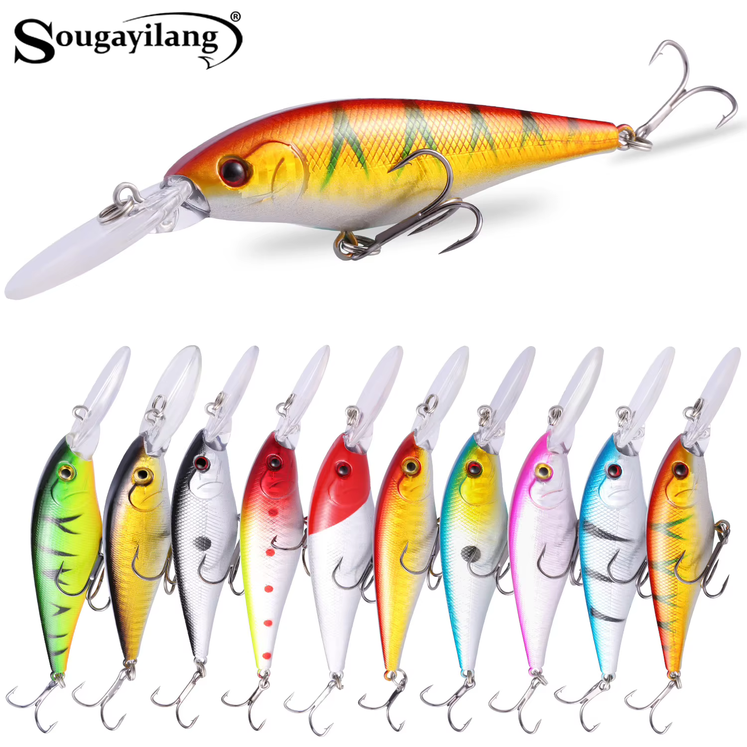 Sougayilang Cebo de pesca Premium con ojos 3D y anzuelos triples