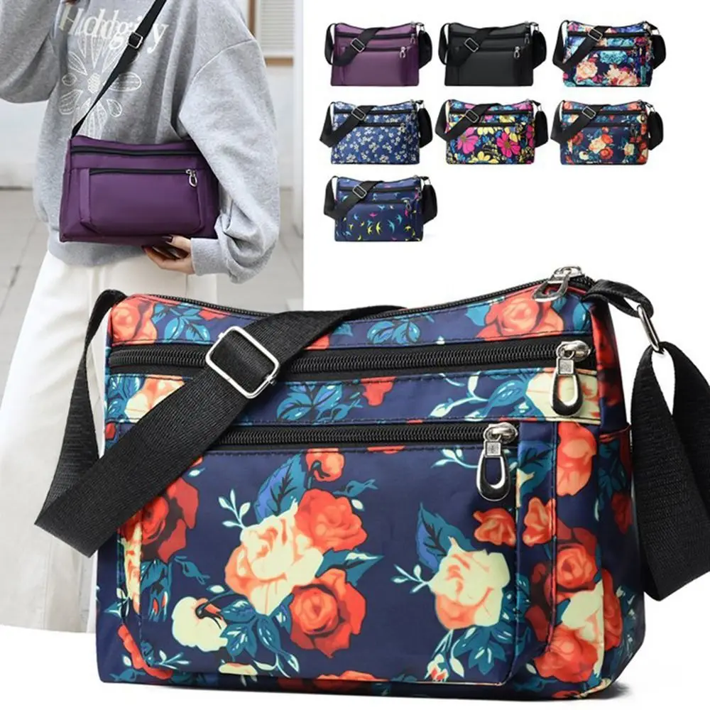 Bandolera impermeable de nailon floral con bolsillo multicapa grande - imagen 4