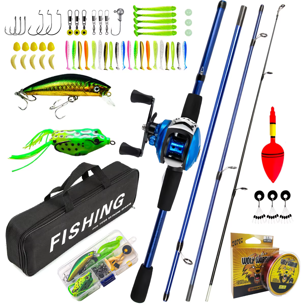 Kit de Pesca Completo: Caña, Carrete, Bolsa y Alicates
