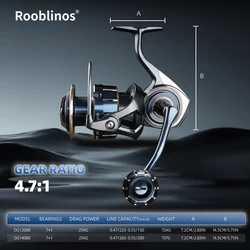 Carrete Rooblinos DG 12000-16000 7+1 Rodamientos Inox Manivella Roscada