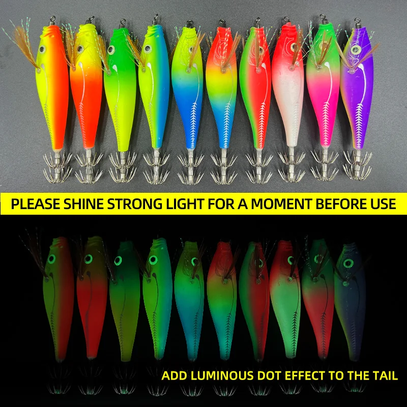 ShareShark Señuelo Jig madera luminoso horizontal para calamar y pulpo - imagen 3