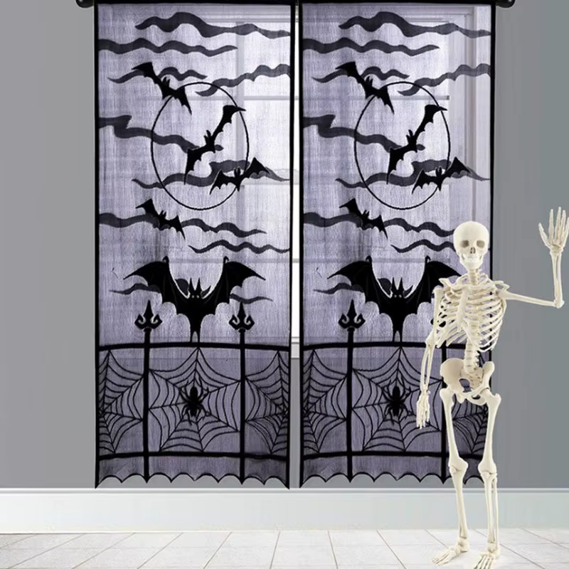 Cortina de encaje con arañas y murciélagos para decoración Halloween - imagen 4
