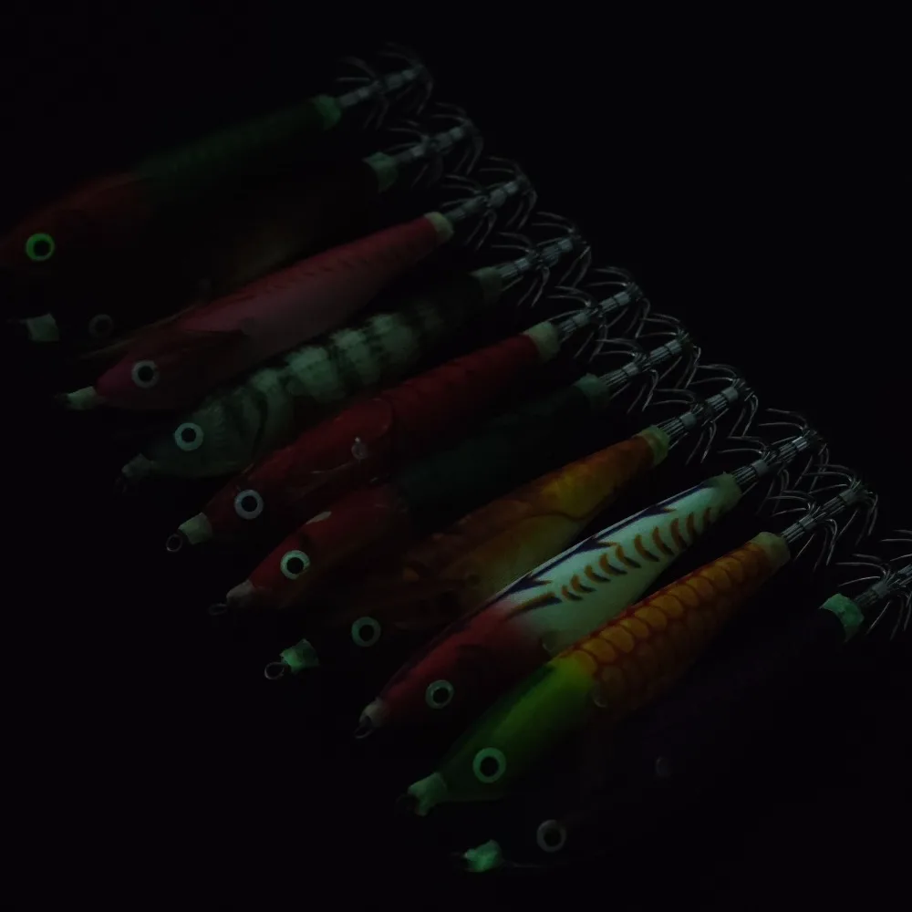 Ackibbik Anzuelos Calamar Brillantes – Señuelo Madera forma camarón para agua salada - imagen 5