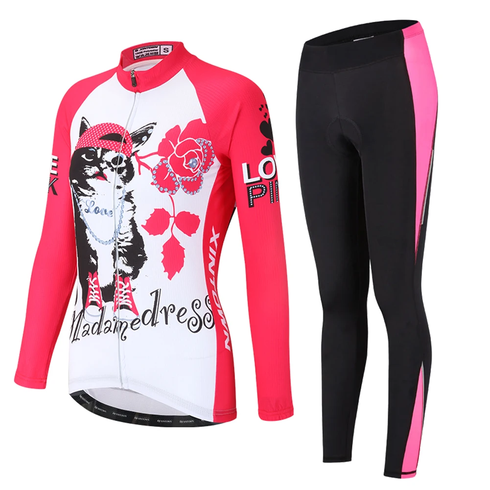 Jersey y pantalón de ciclismo de manga larga para mujer