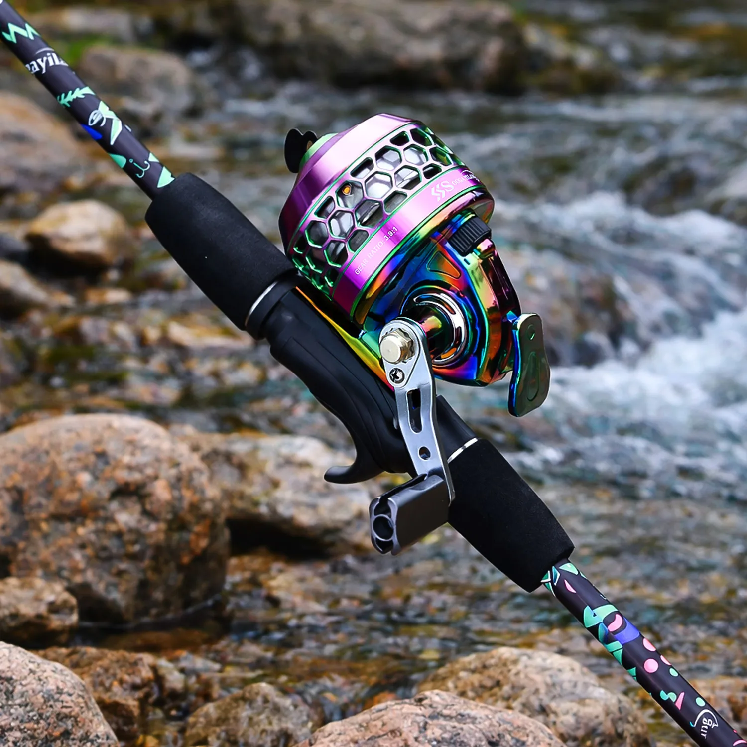 Sougayilang caña de pesca carbono con carrete spincast para agua dulce - imagen 4
