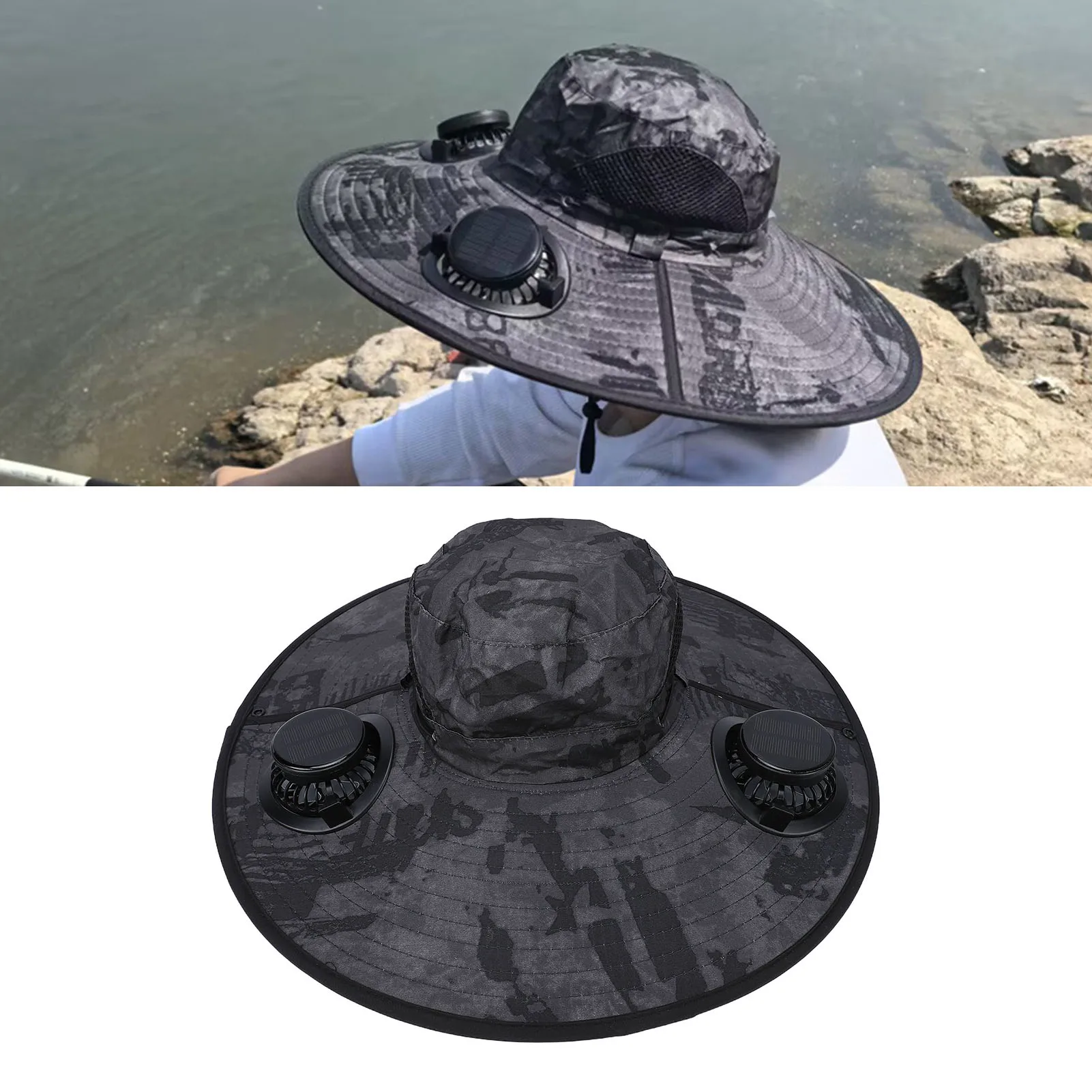 Sombrero ventilador solar camuflaje ala ancha para pesca gris - imagen 3