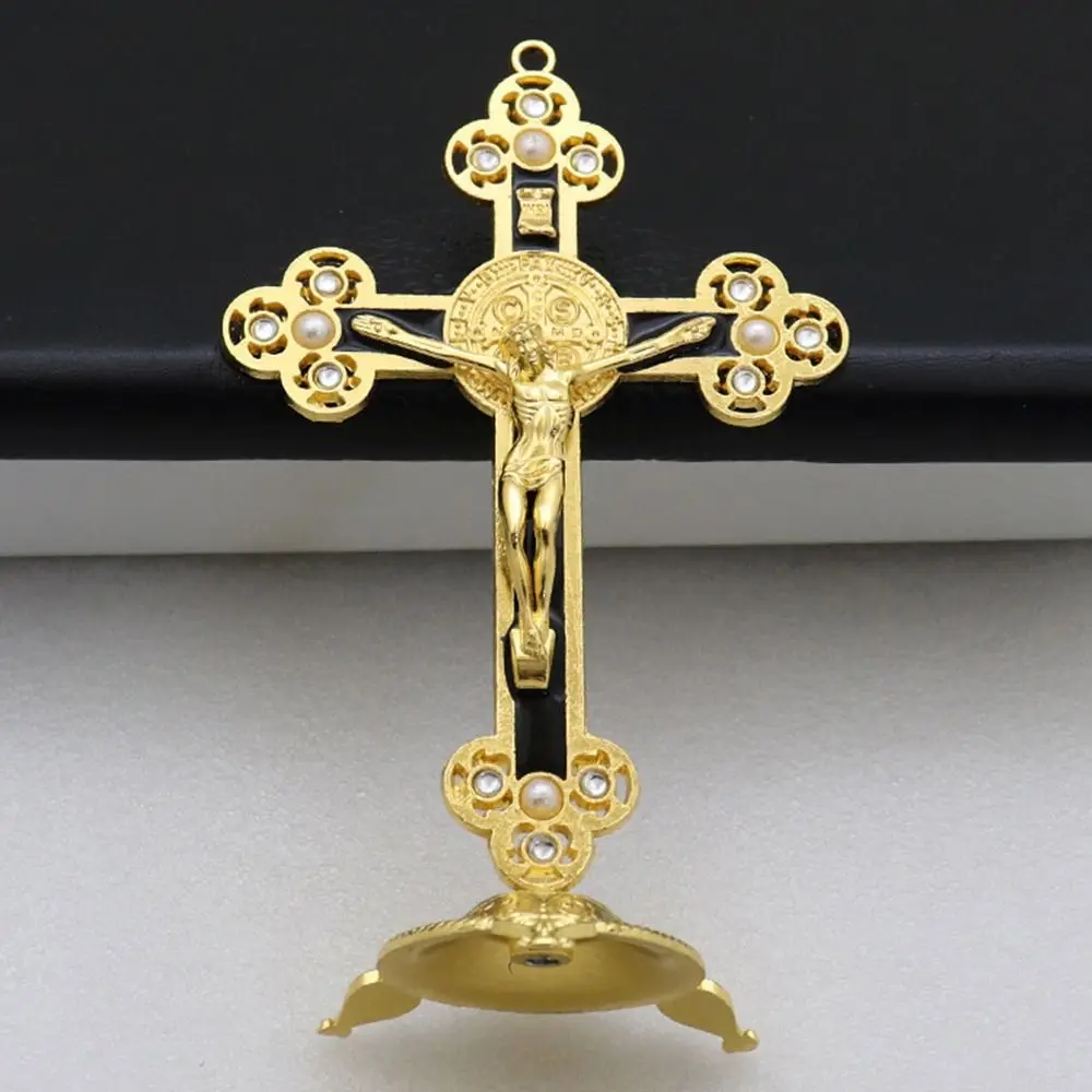 Cruz de mesa esmaltada dorada para decoración metálica - imagen 3
