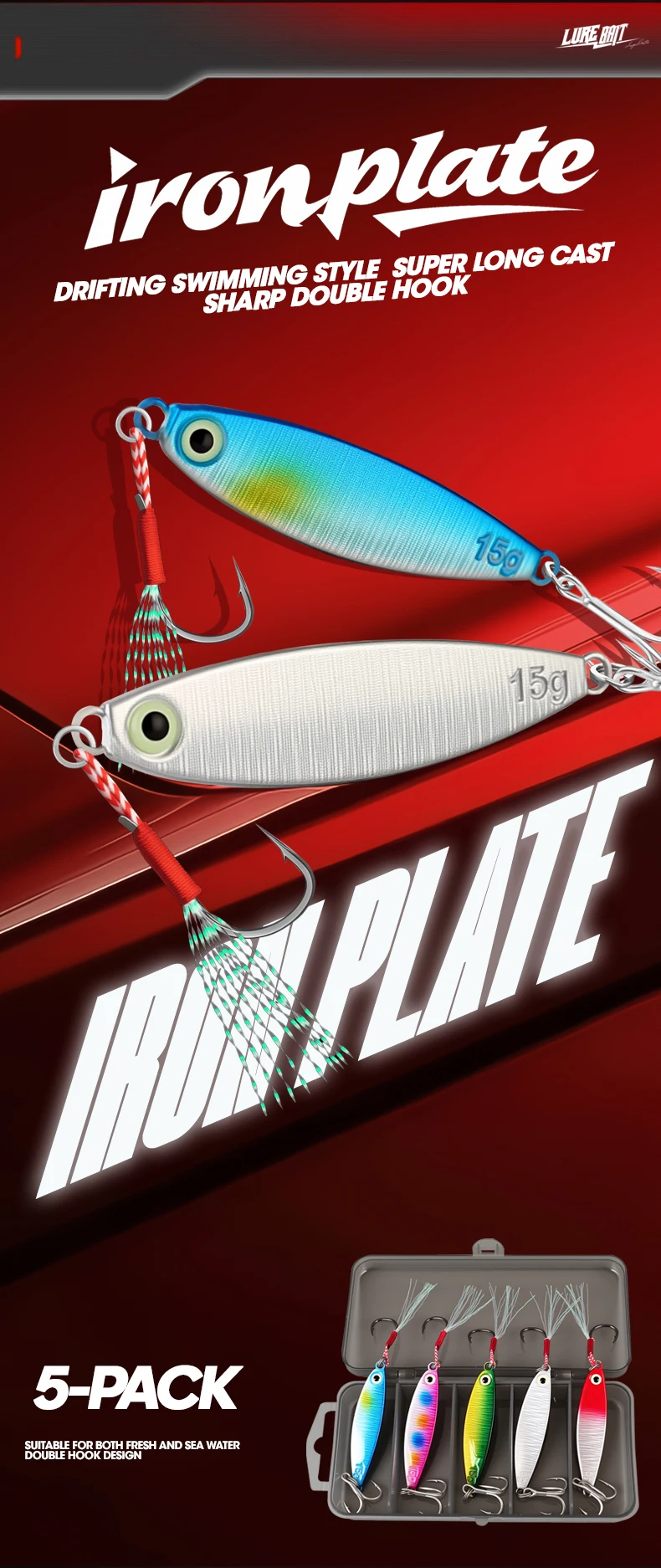 Juego de 5 señuelos TAIYU para pesca de lubina