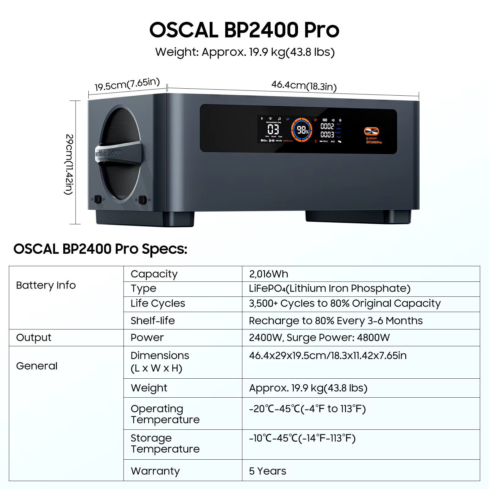 Oscal BP2400 Pro – Batería auxiliar compatible con PowerMax