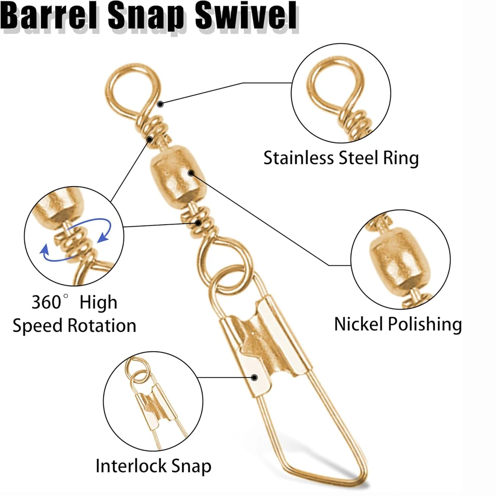 Conector Barrel Swivel con Broche de Seguridad Dorado – Pesca - imagen 2